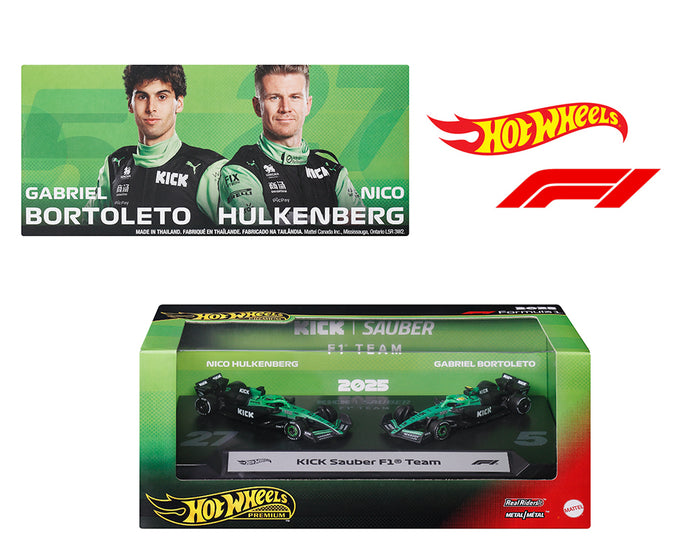Hot Wheels 1:64 F1 2-Pack 2025 Racing Premium Team Kick Sauber N. Hulkenberg #27 G. Bortoleto #5 – Limited Edition