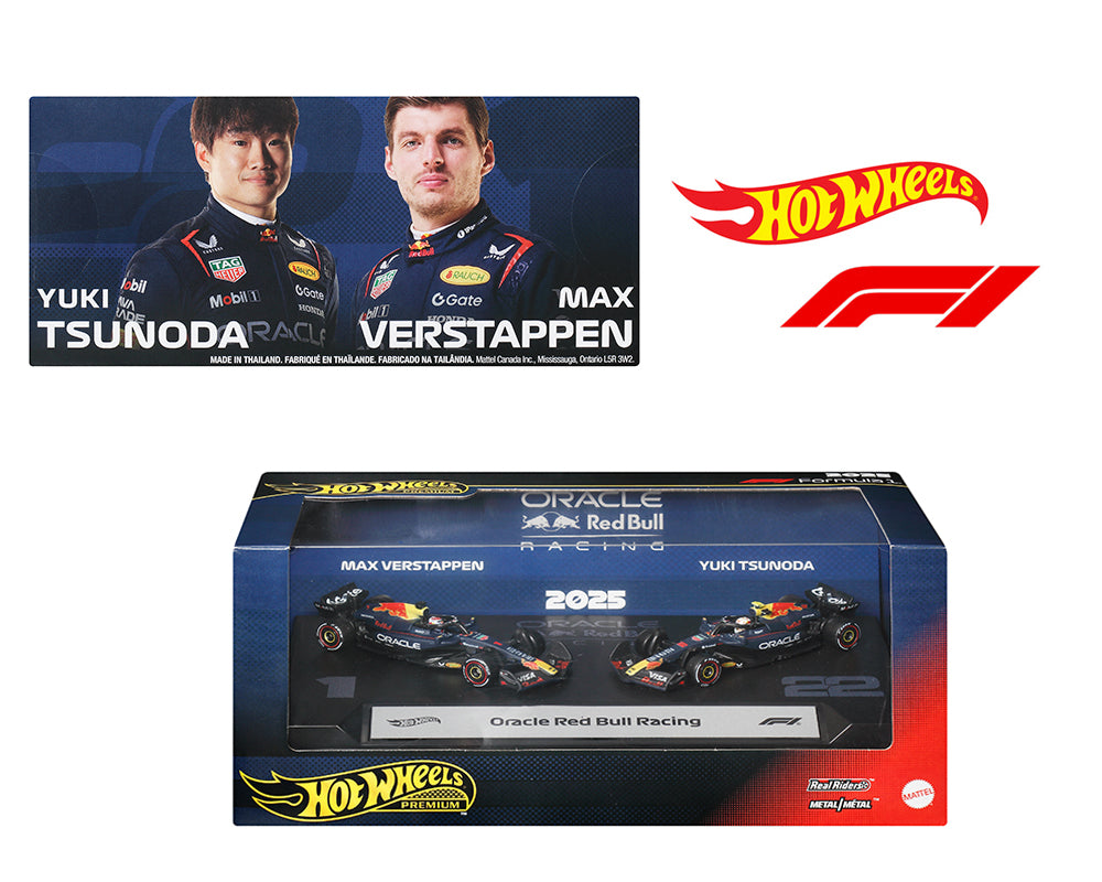 Hot Wheels 1:64 F1 2-Pack 2025 Racing Premium Team Red Bull M. Verstappen #1/ Y. Tsunoda #22 – Limited Edition
