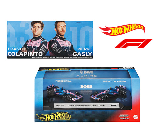 Hot Wheels 1:64 F1 2-Pack 2025 Racing Premium Team BWT Alpine Pierre Gasly #10 /Franco Colapinto #43