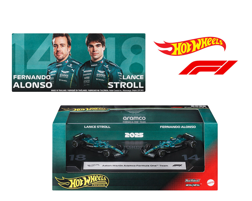 Hot Wheels 1:64 F1 2-Pack 2025 Racing Premium Team Aston Martin Aramco Lance Stroll / Fernando Alonso